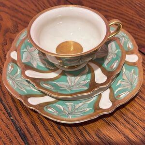 Rosenthal Gold and Green Tea Cup Saucer and Dessert Plate Set